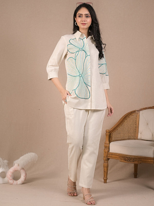 Curved Style Cotton Flex Fabric Off White Co-Ord (Set of 2)