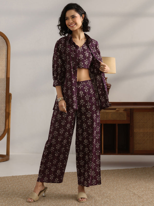Burgundy Printed Straight Co-Ord Set