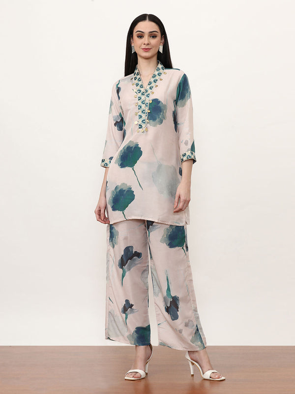 Cotton Blend Embroidered Co-Ord (Set of 2)