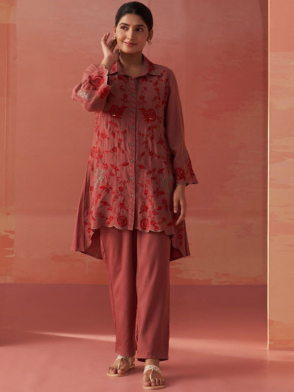 Women Embroidered Tunic With Trouser Co-Ords