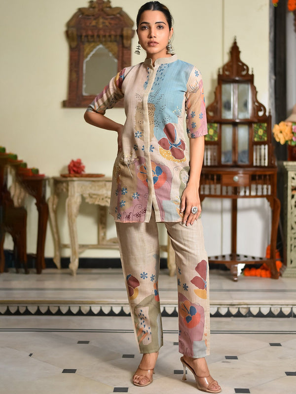 Printed Shirt Collar Shirt With Trousers Co-Ords