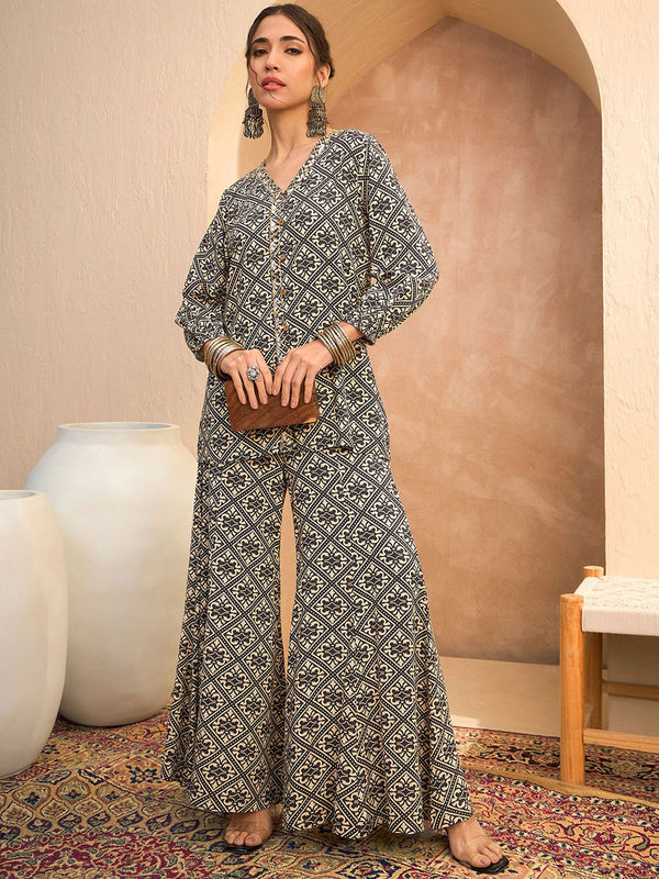 Printed V Neck Shirt With Palazzo Co-Ords