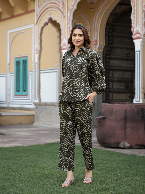 Black Floral Print Pure Cotton Straight Co-Ord (Set of 2)