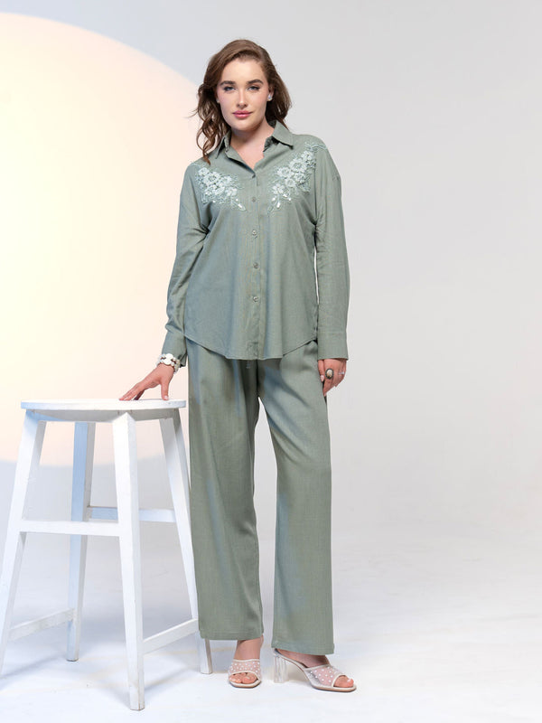 Olive Green Embroidered Co-Ord (Set of 2)