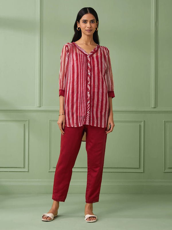 Maroon Stripe Shirt with Slip & Pant (Set of 3)