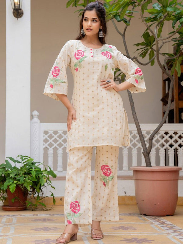 Floral Printed Round Neck Pure Cotton Tunic With Trouser