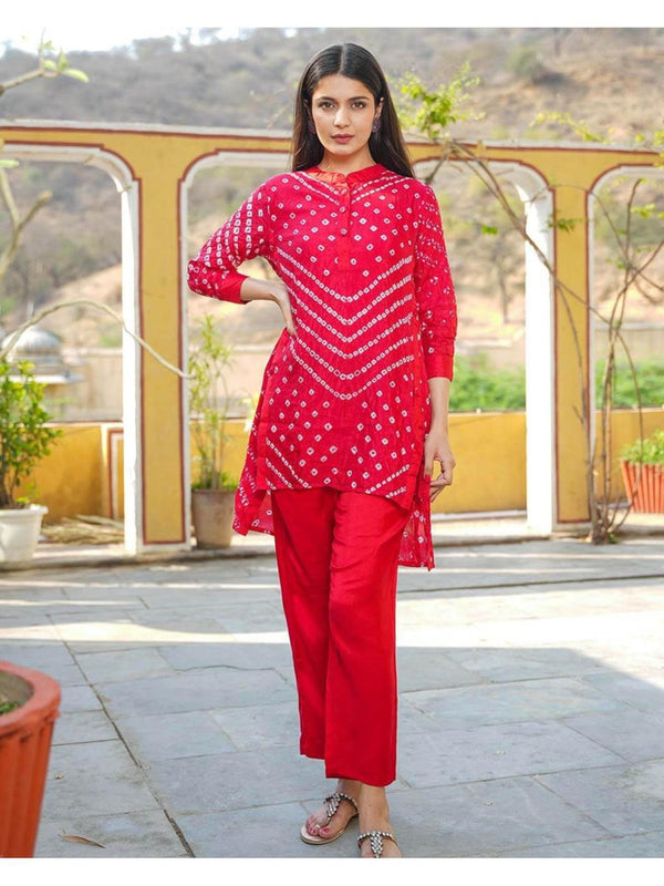 Fusion Festive Red Bandhej Co-Ord (Set of 2)